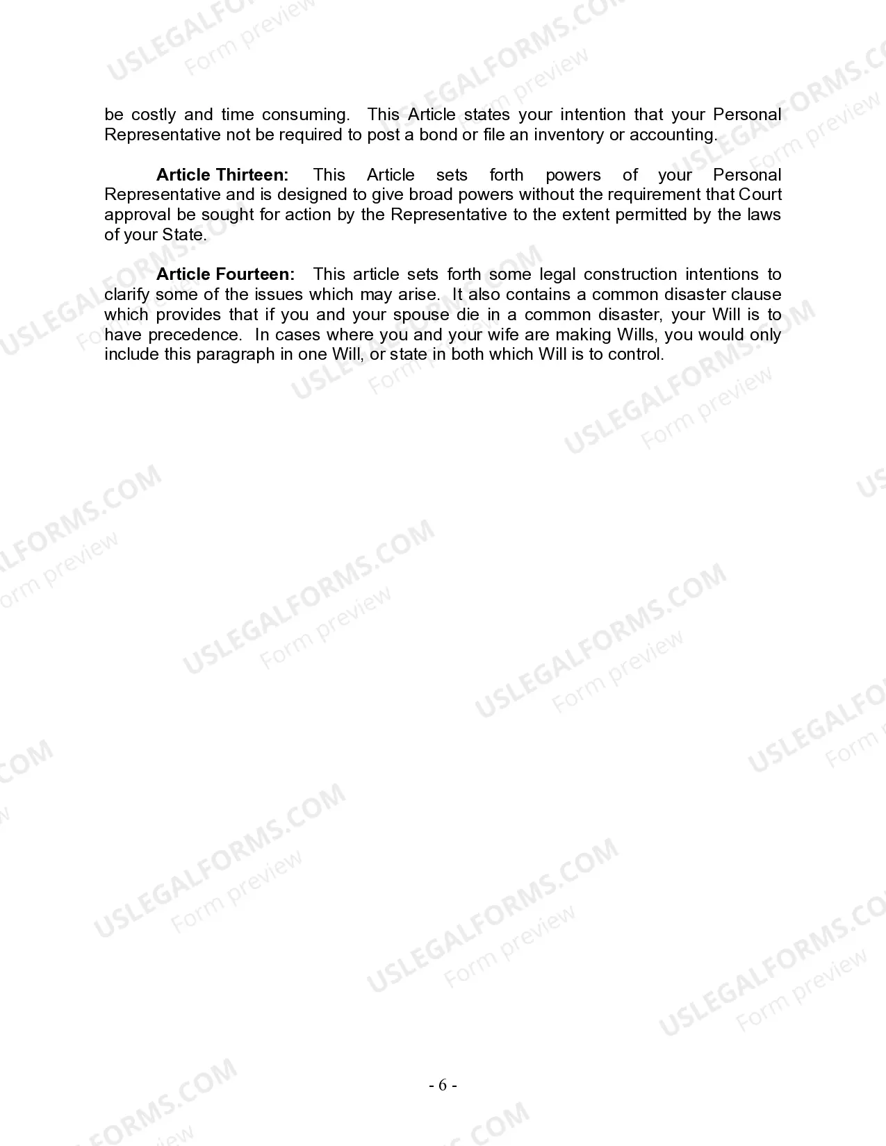 Preview Last Will and Testament for Married Person with Minor Children