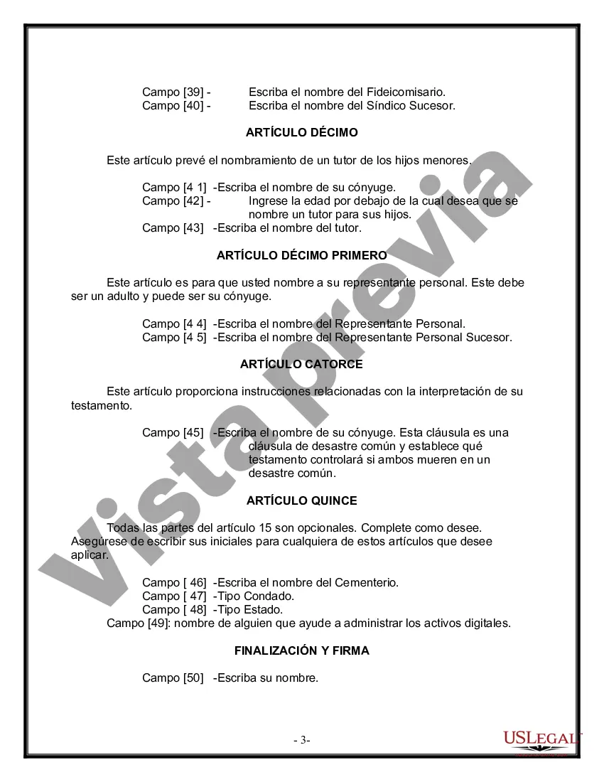 Preview Formulario Legal de Última Voluntad y Testamento para Persona Casada con Hijos Adultos y Menores
