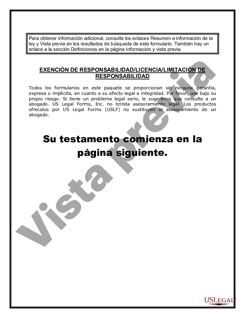 Preview Formulario Legal de Última Voluntad y Testamento para Persona Casada con Hijos Adultos y Menores