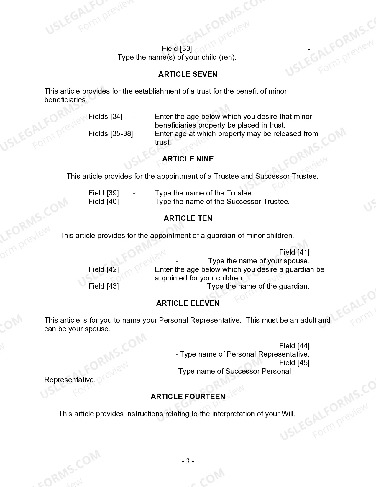 Preview Last Will and Testament for Married Person with Adult and Minor Children