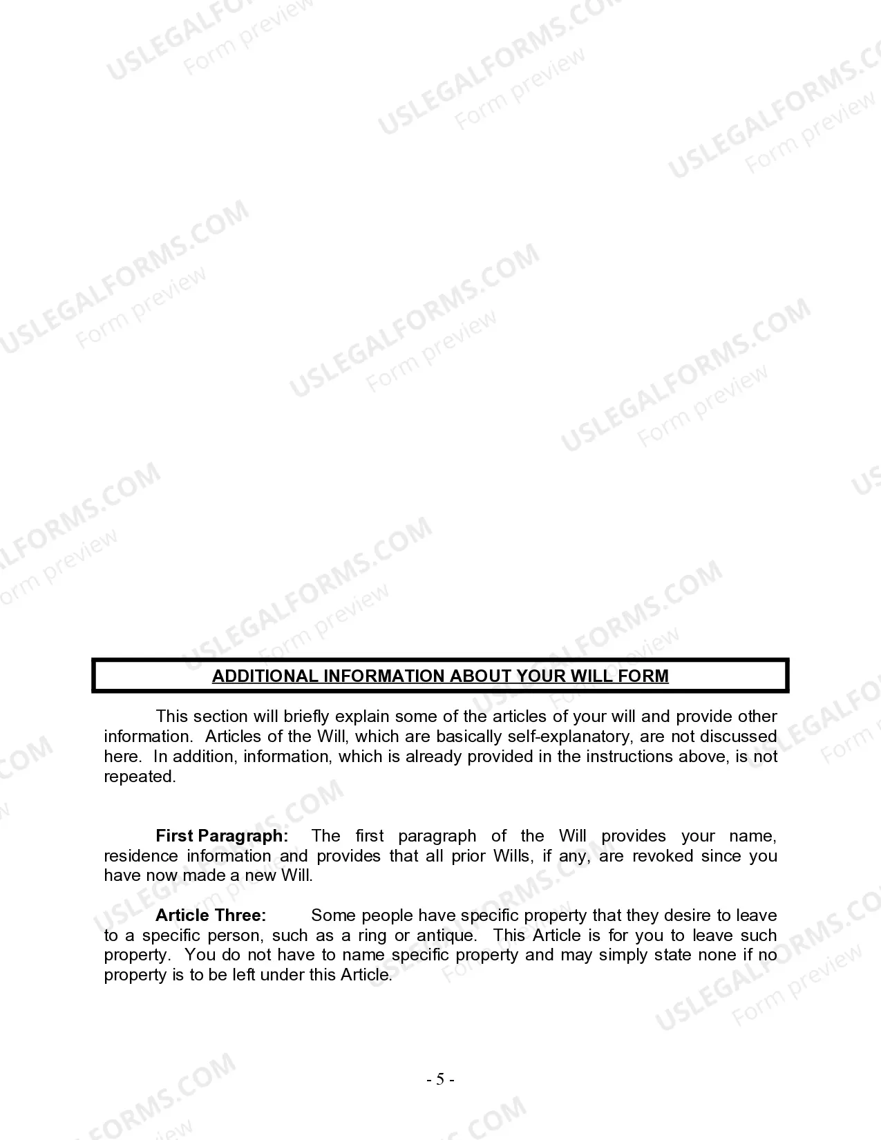 Preview Last Will and Testament for Married Person with Adult and Minor Children