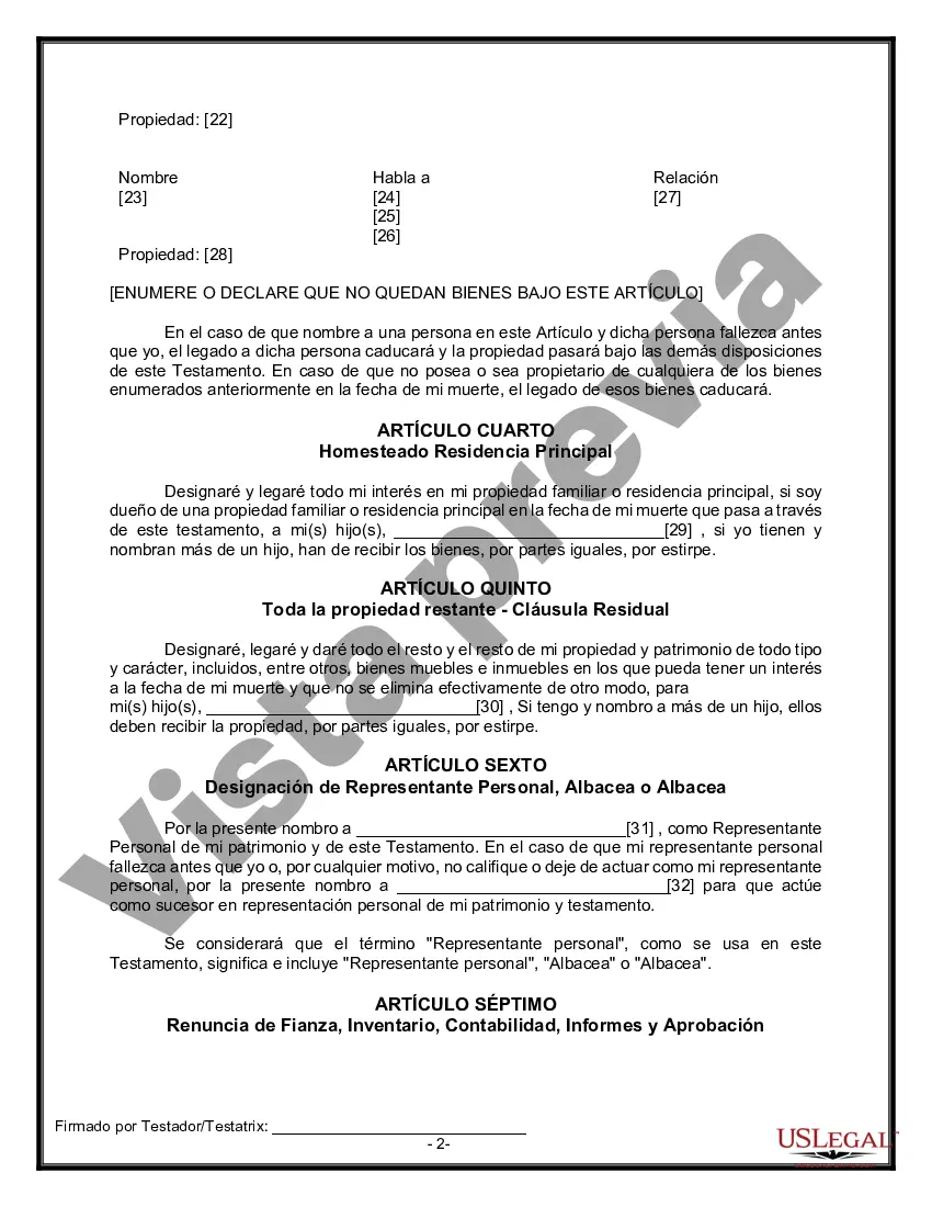 Preview Formulario de testamento y última voluntad legal para viuda o viudo con hijos adultos