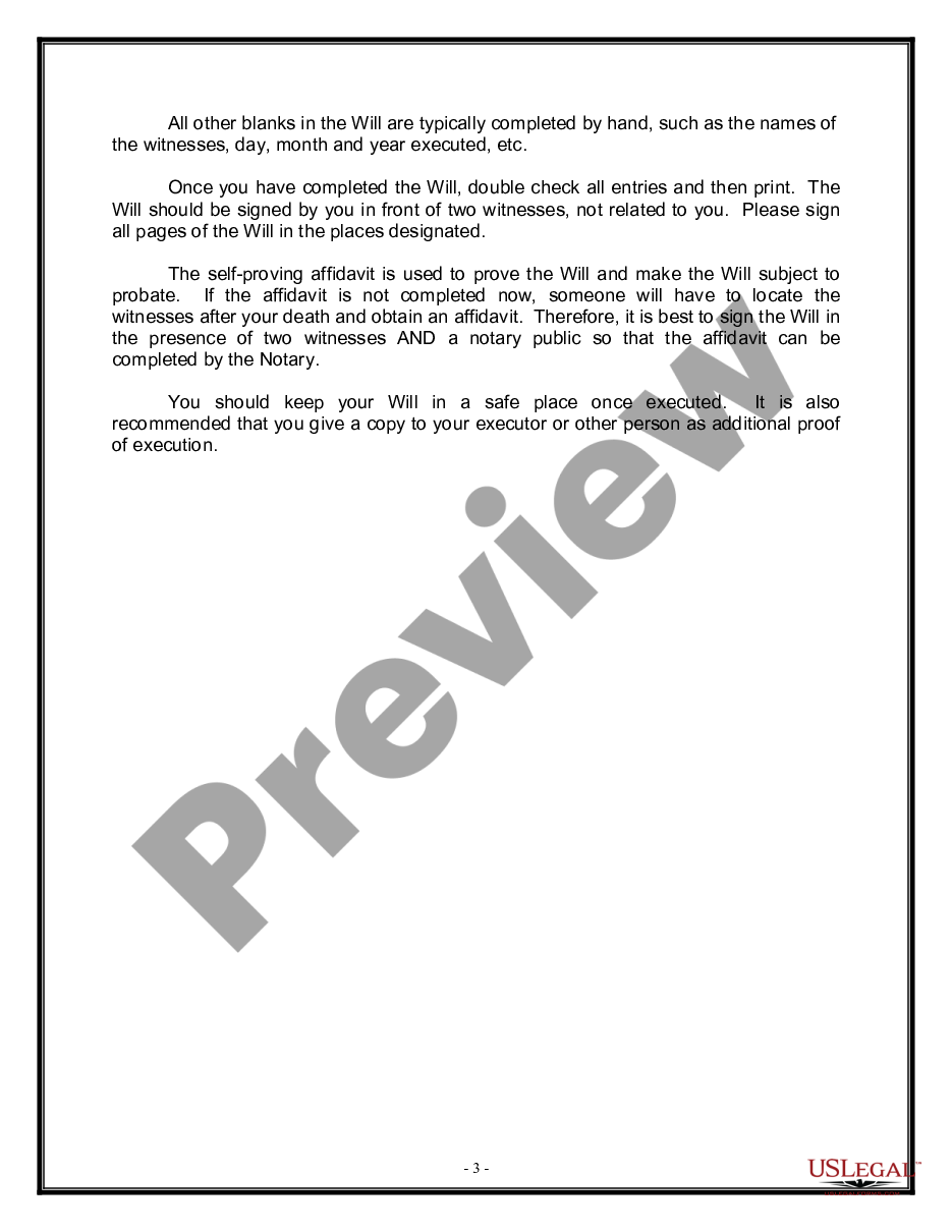 page 2 Legal Last Will and Testament Form for a Widow or Widower with Adult Children preview