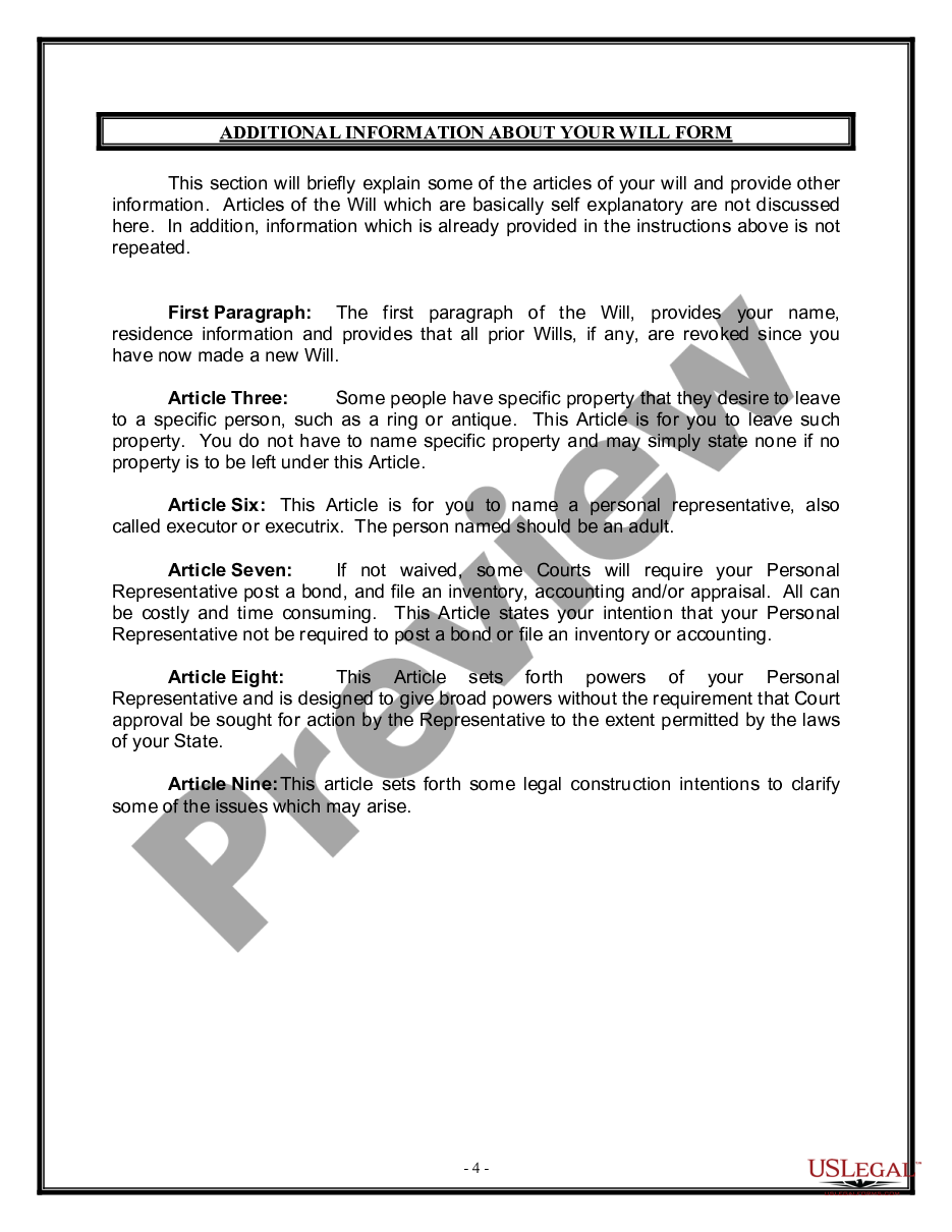 page 3 Legal Last Will and Testament Form for a Widow or Widower with Adult Children preview