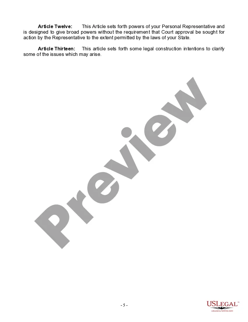 Preview Last Will and Testament for Widow or Widower with Minor Children