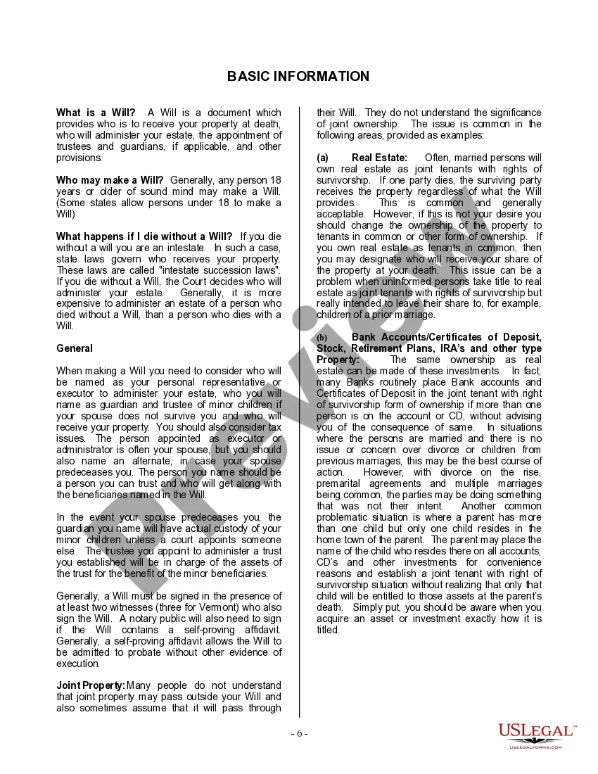 Preview Last Will and Testament for Widow or Widower with Minor Children