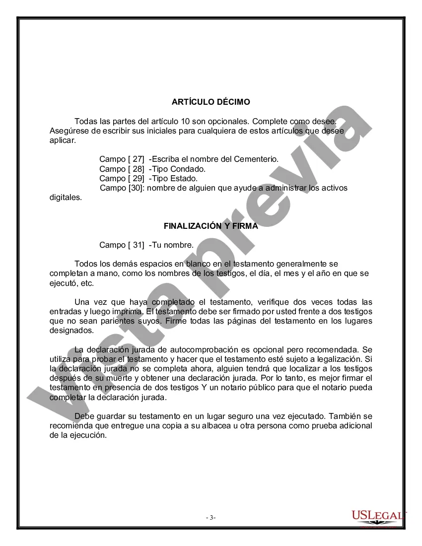 Preview Formulario de última voluntad legal para una viuda o viudo sin hijos