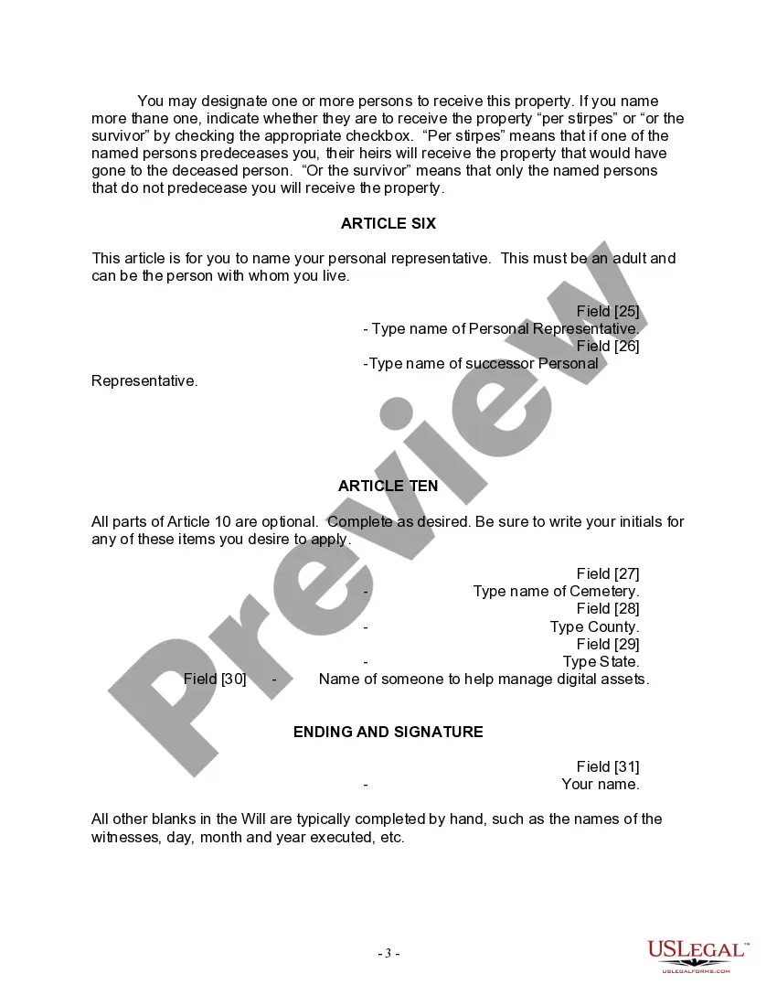 Preview Last Will for a Widow or Widower with no Children