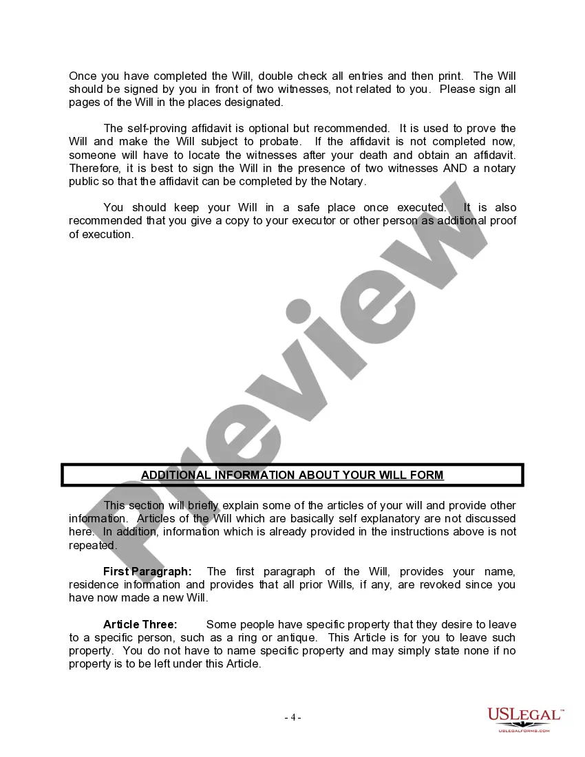 Preview Last Will for a Widow or Widower with no Children