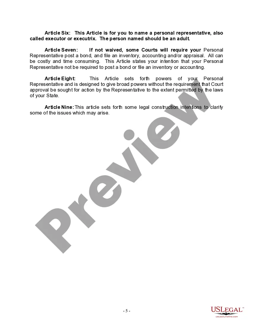 Preview Last Will for a Widow or Widower with no Children