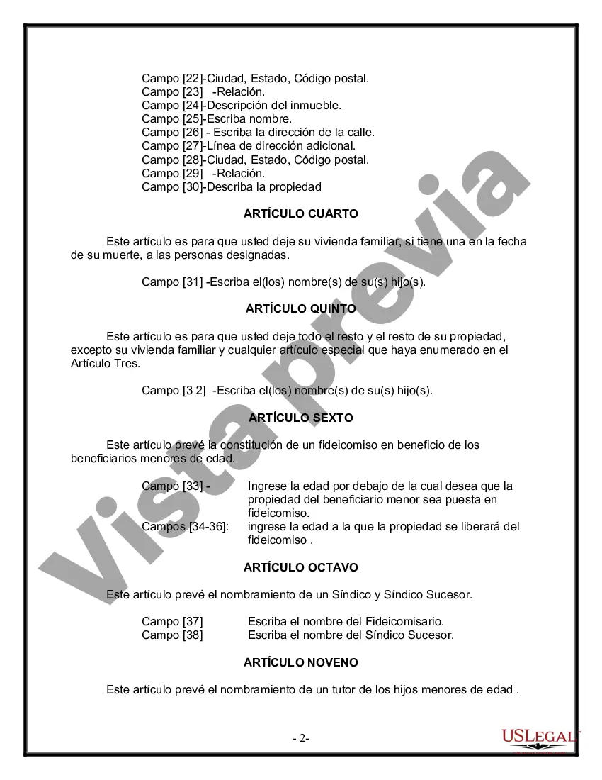 Preview Formulario Legal de Última Voluntad y Testamento para una Viuda o Viudo con Hijos Adultos y Menores