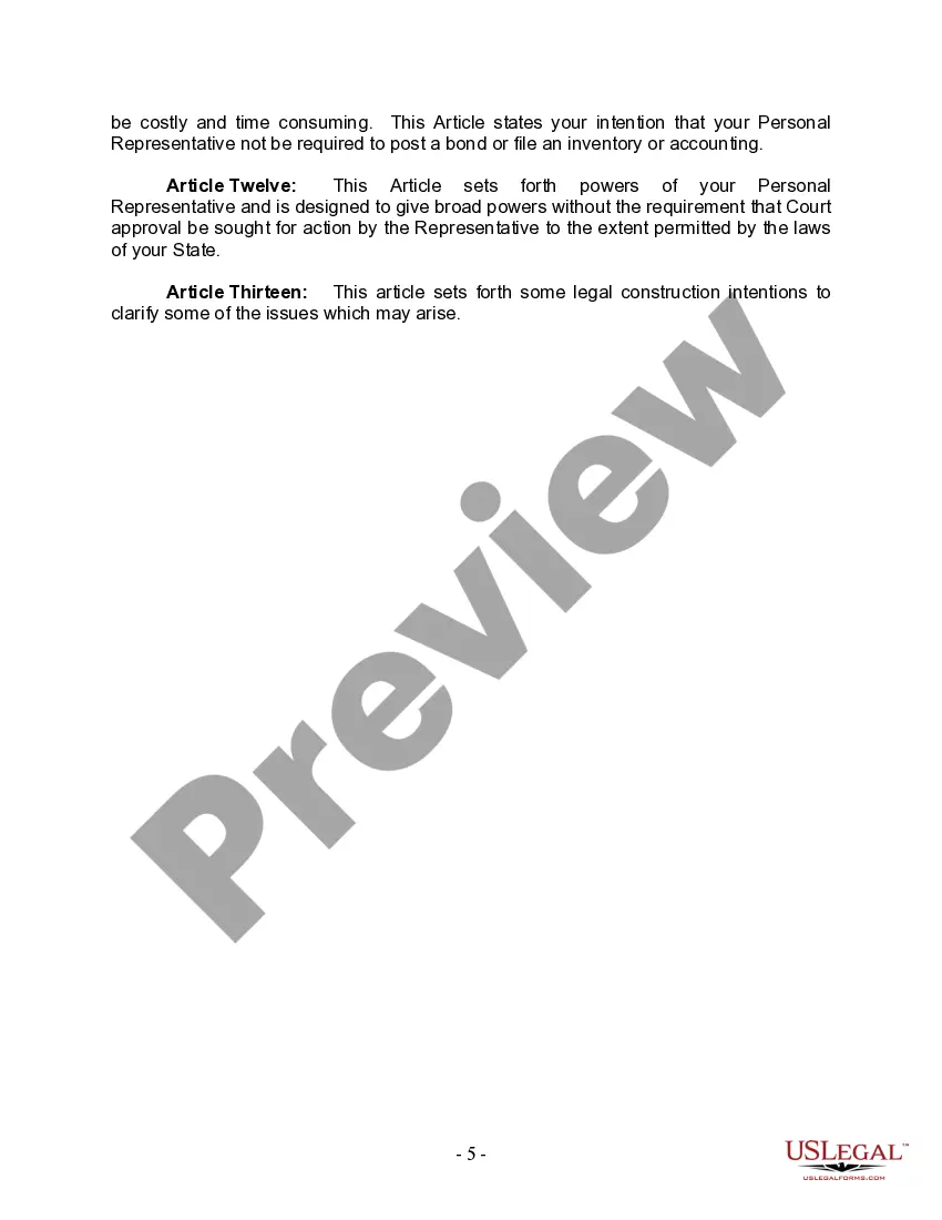 Preview Last Will and Testament for a Widow or Widower with Adult and Minor Children