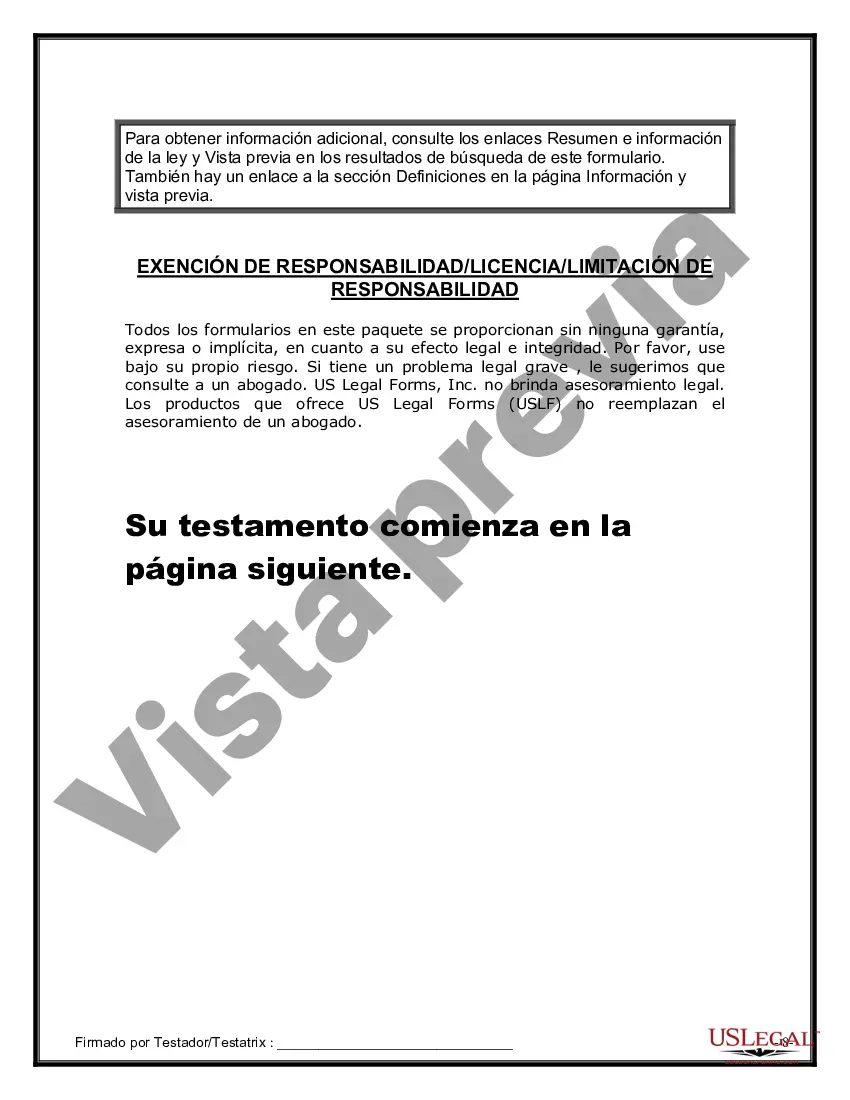 Preview Formulario Legal de Última Voluntad y Testamento para Persona Divorciada y Recasada con Hijos Míos, Tuyos y Nuestros