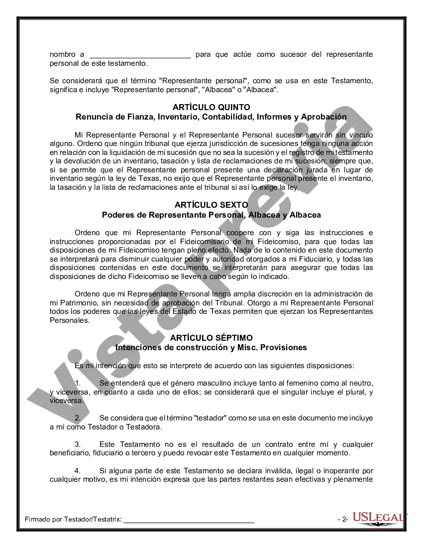 Preview Último testamento legal y formulario de testamento con todos los bienes en fideicomiso llamado testamento invertido