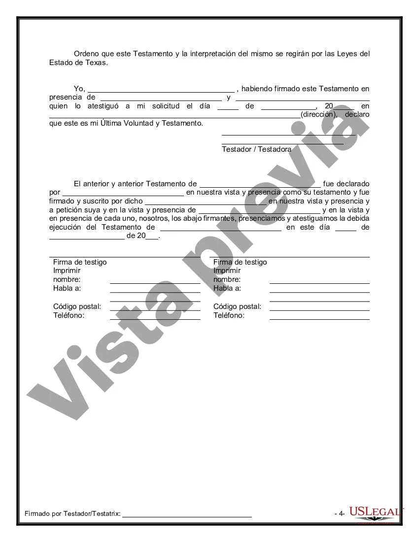 Preview Último testamento legal y formulario de testamento con todos los bienes en fideicomiso llamado testamento invertido