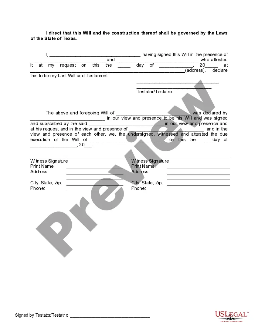 Preview Last Will and Testament with All Property to Trust called a Pour Over Will