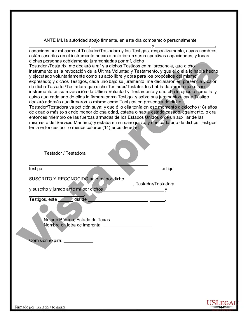 Preview Revocación por escrito del testamento