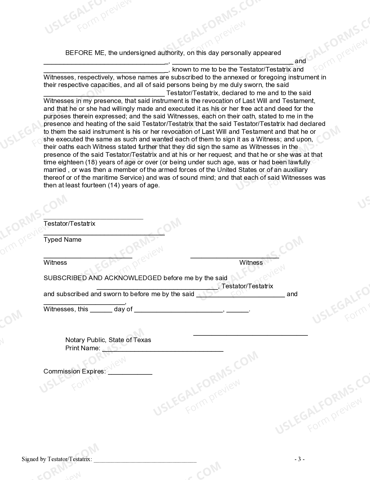 Texas Written Revocation of Will | US Legal Forms