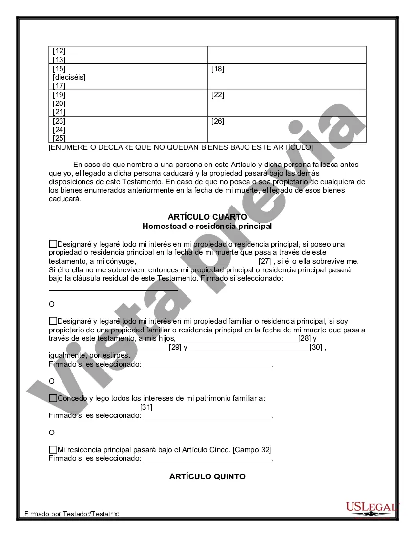 Preview Última voluntad y testamento para otras personas