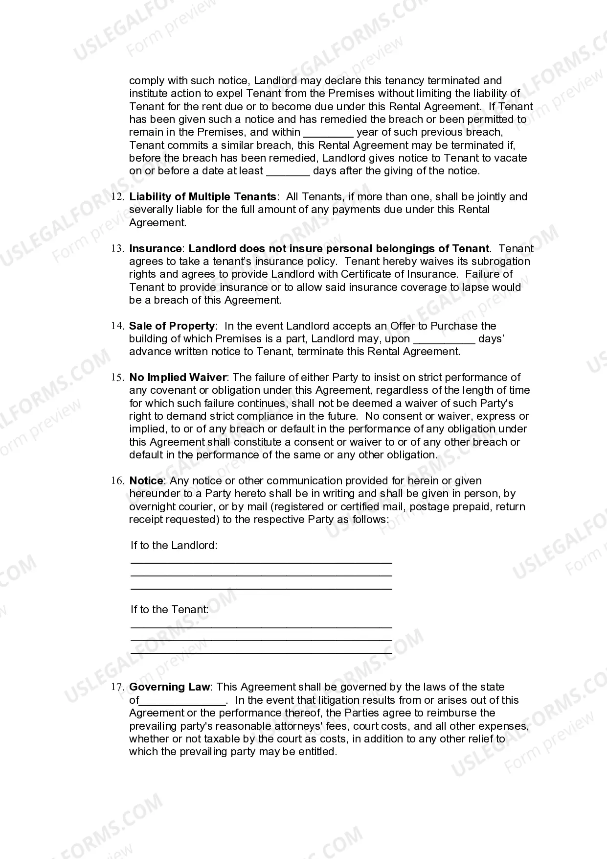 Preview Rental Lease Agreement for Apartment