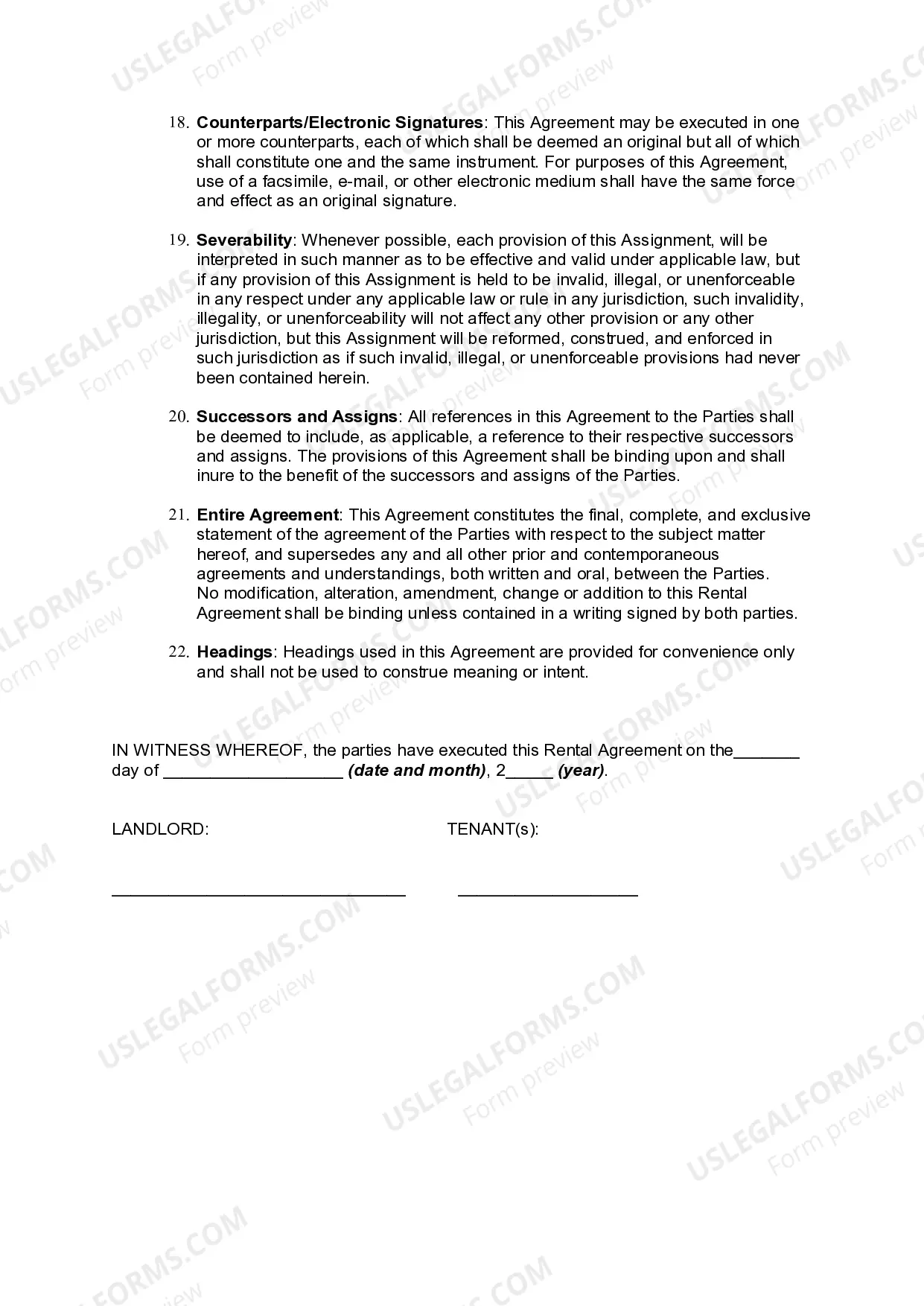 Preview Rental Lease Agreement for Apartment