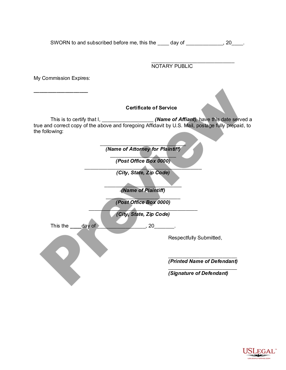 page 1 Affidavit of Defendant Spouse in Support of Motion to Amend or Strike Alimony Provisions of Divorce Decree Because of Cohabitation By Dependent Spouse preview