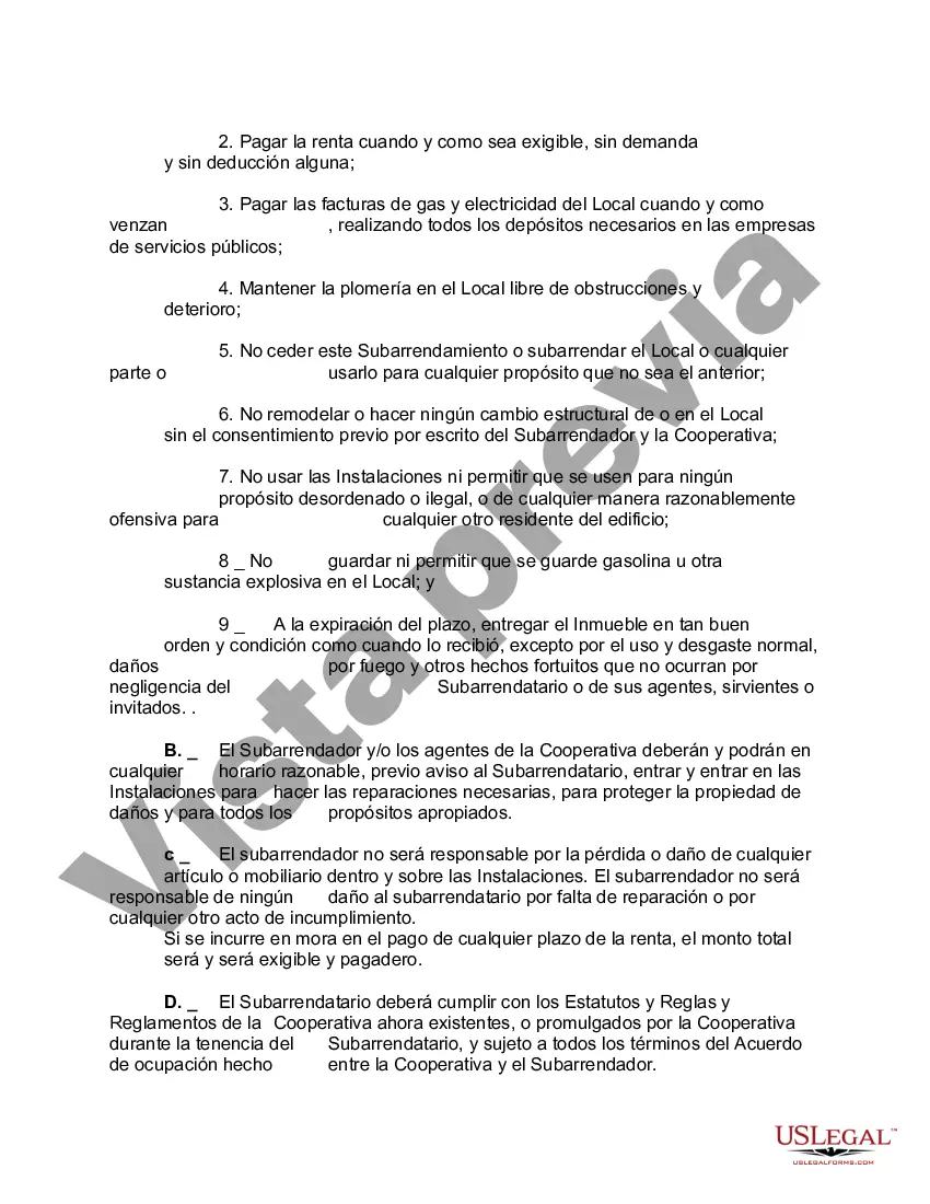 Preview Acuerdo de subarrendamiento de apartamento cooperativo