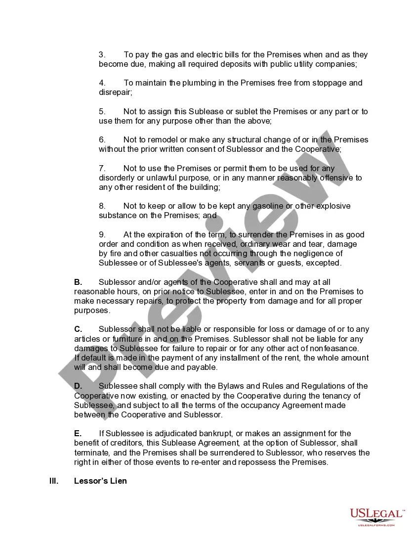Get Cooperative Apartment Sublease Agreement Preview Cooperative Apartment Sublease Agreement