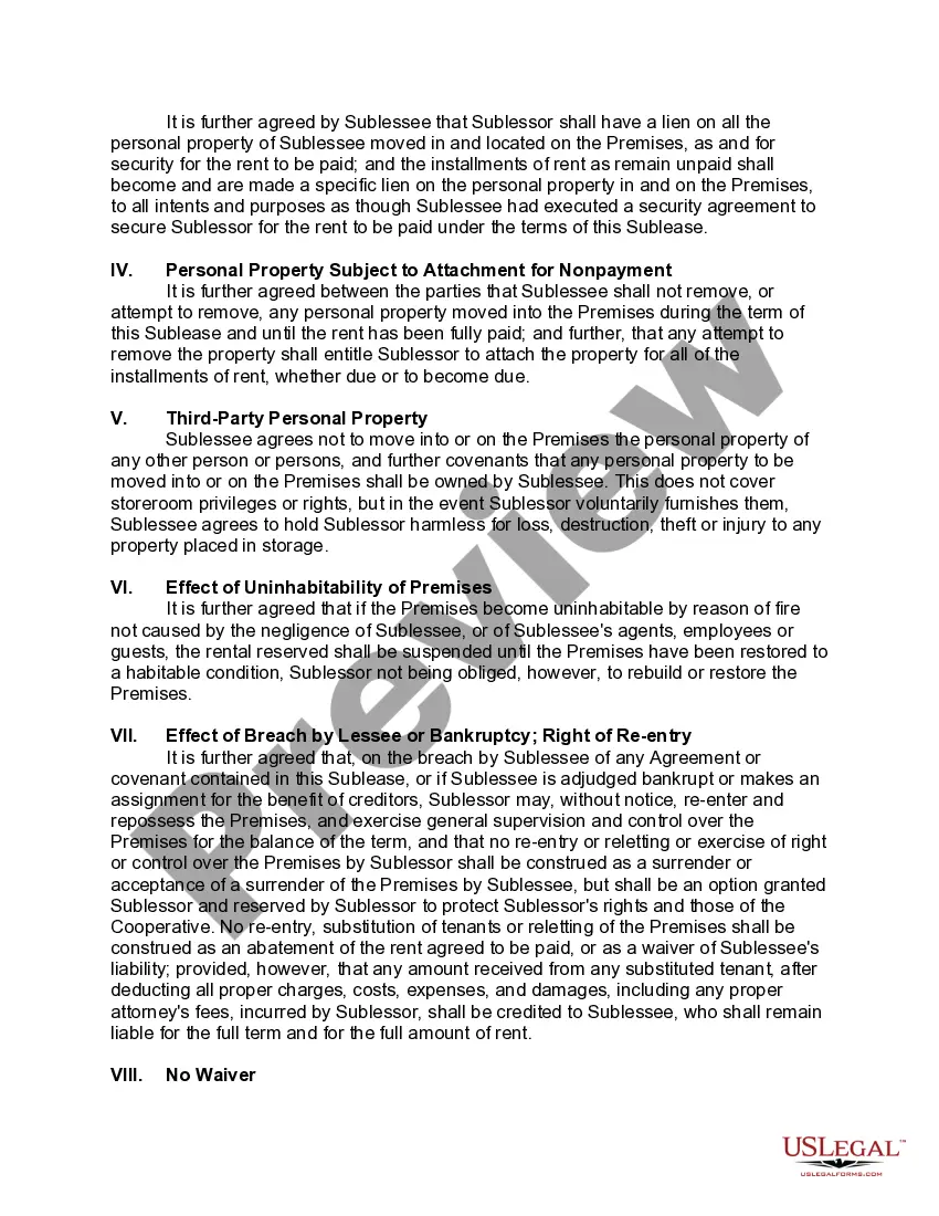 Get Cooperative Apartment Sublease Agreement Preview Cooperative Apartment Sublease Agreement