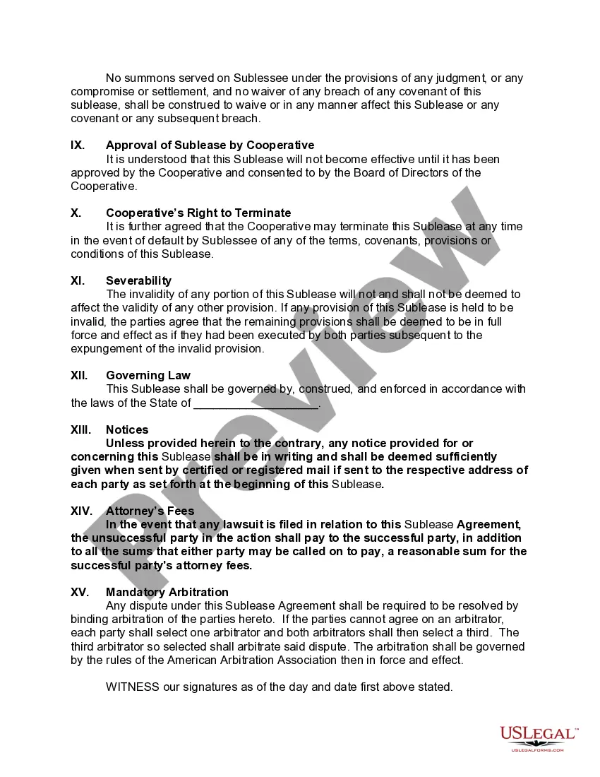 Get Cooperative Apartment Sublease Agreement Preview Cooperative Apartment Sublease Agreement