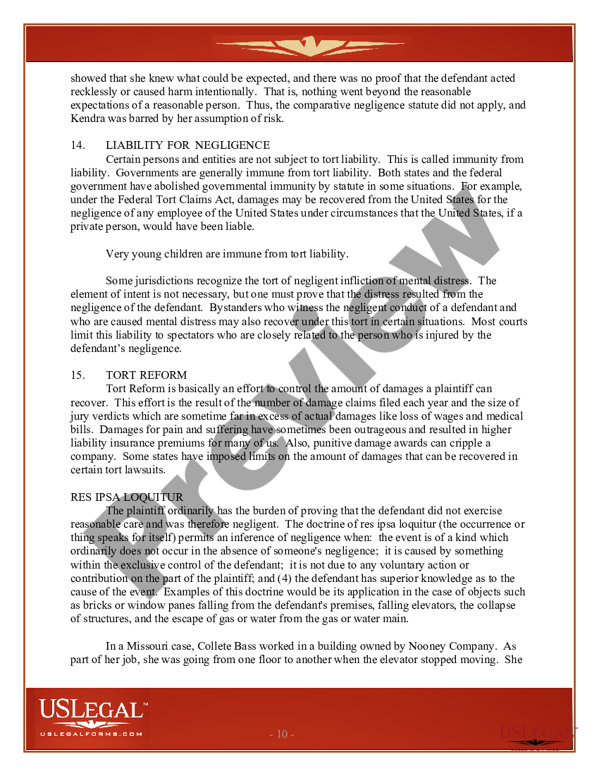 USLegal Law Pamphlet on Torts - Torts Form | US Legal Forms