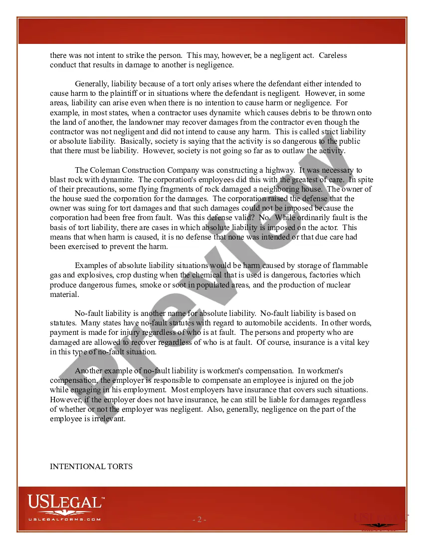 Get USLegal Law Pamphlet on Torts Preview USLegal Law Pamphlet on Torts