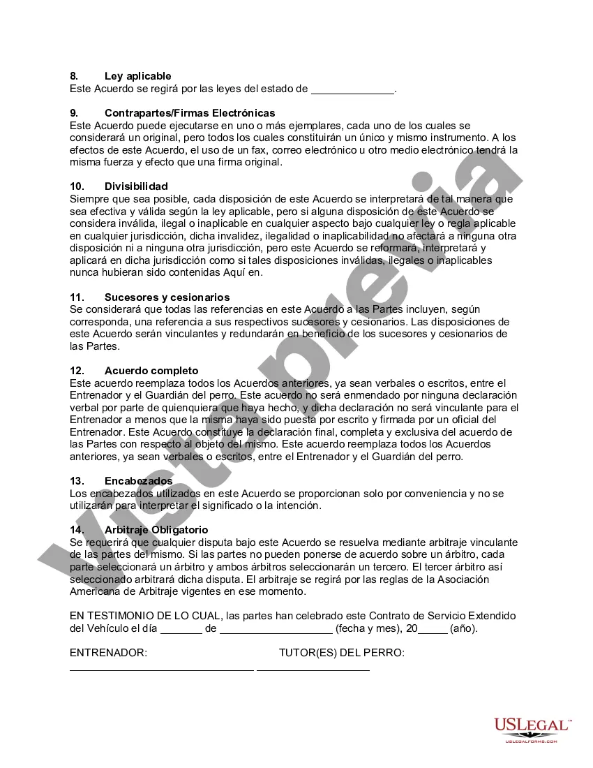 Preview Contrato de servicio de clase de adiestramiento canino