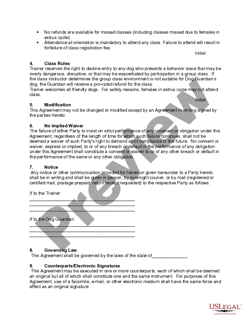 Get Dog Training Class Service Contract Preview Dog Training Class Service Contract