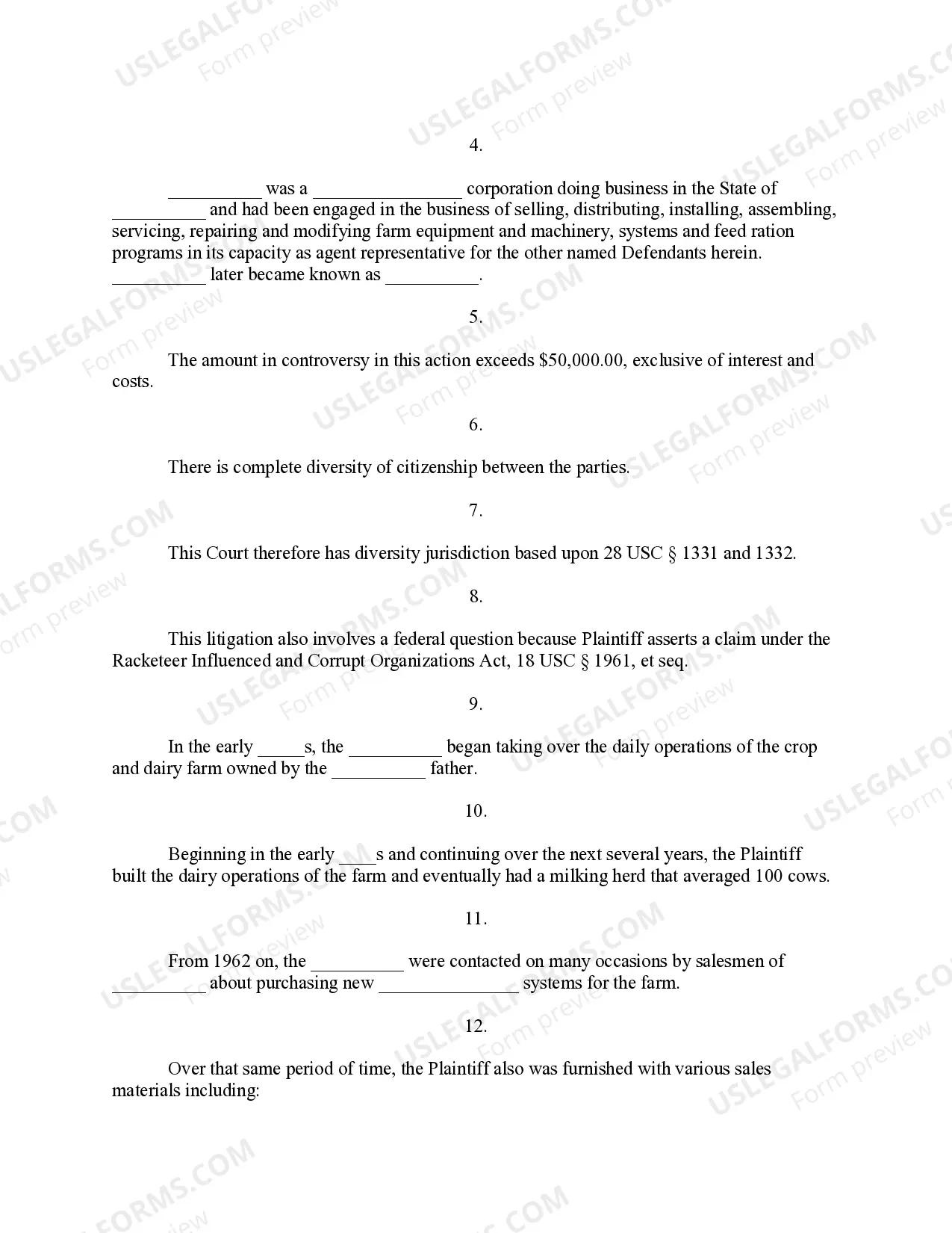 Preview Complaint For Misrepresentation of Dairy Herd Feeding System - Jury Trial Demand
