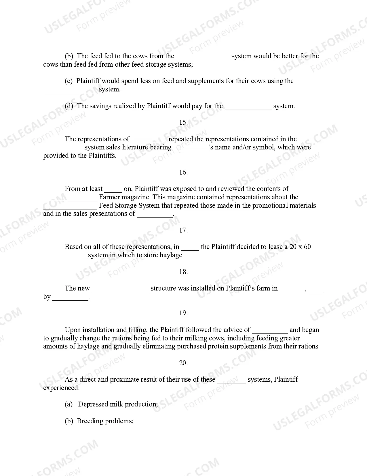 Preview Complaint For Misrepresentation of Dairy Herd Feeding System - Jury Trial Demand