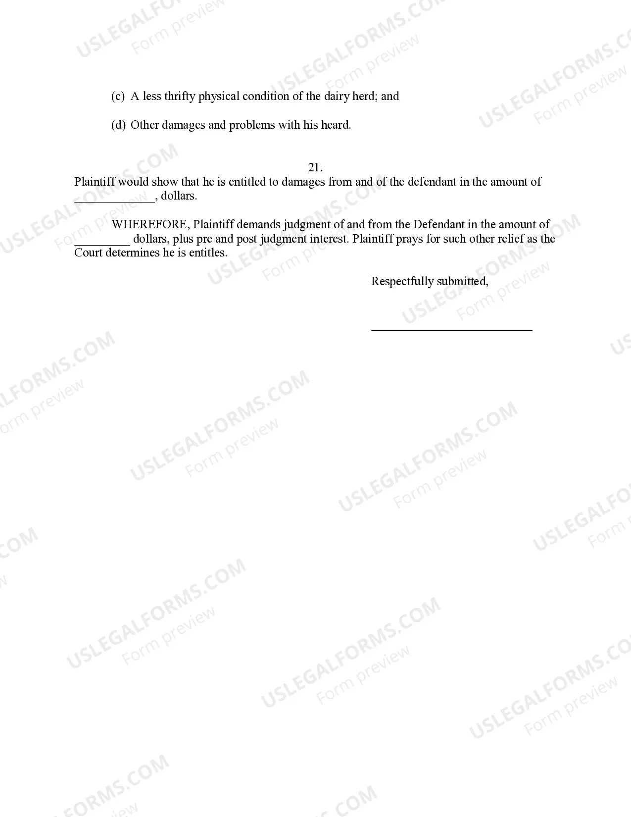 Preview Complaint For Misrepresentation of Dairy Herd Feeding System - Jury Trial Demand