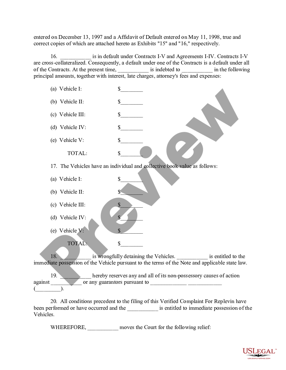 page 2 Verified Complaint for Replevin or Repossession preview