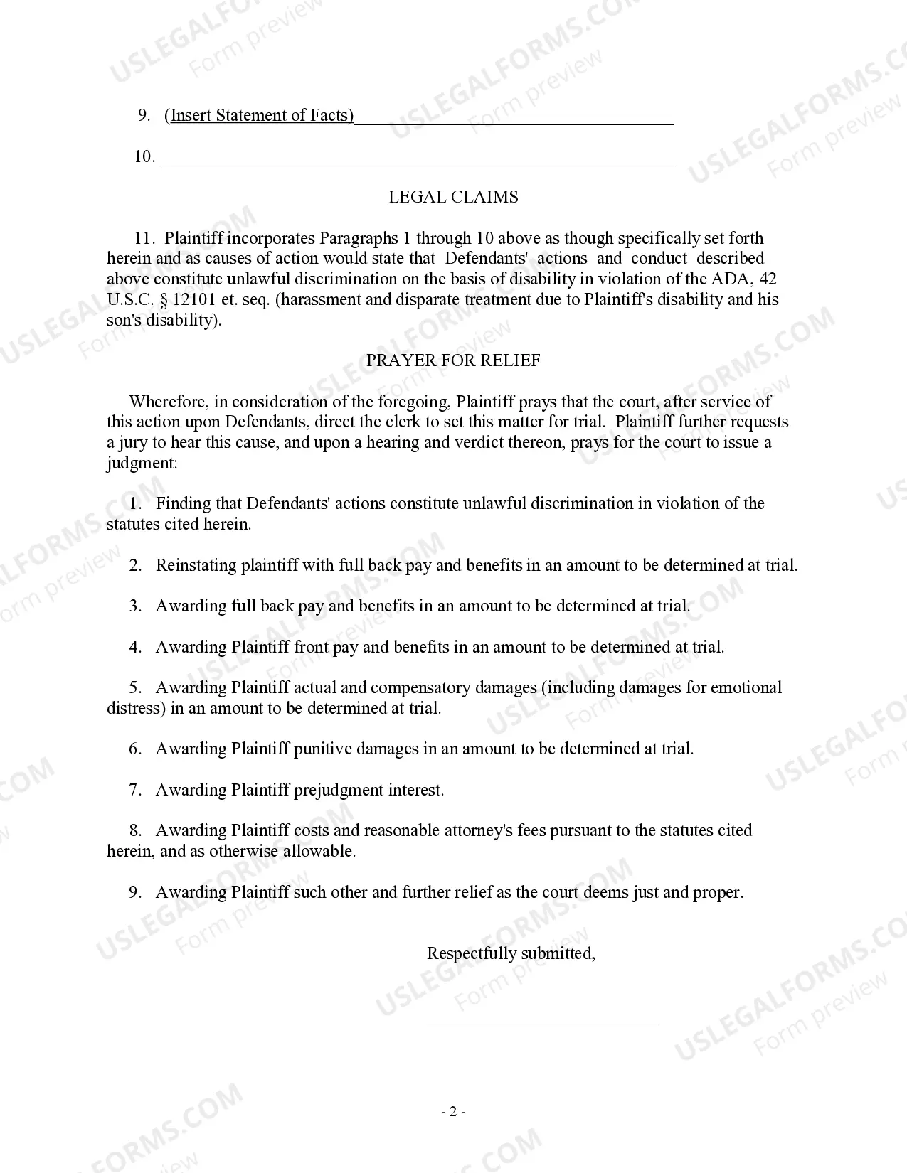 Preview Complaint Against Food Store - Americans With Disabilities Act - Jury Demand