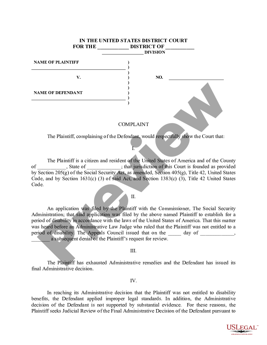 page 0 Complaint For Judicial Review of Social Security Decision by Administrative Law Judge preview