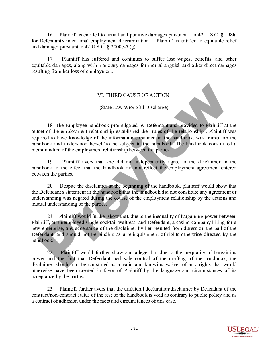 page 2 Complaint For Employment Discrimination Against Casino preview
