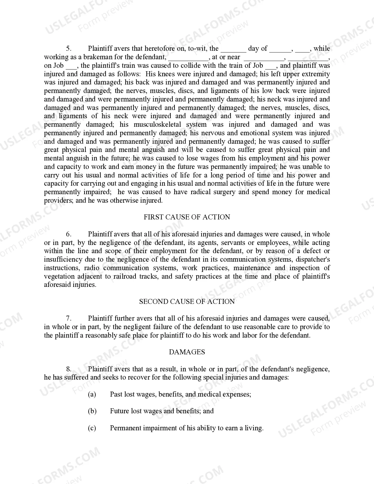 Preview Complaint For Injuries Under FELA - Jury Trial Demand