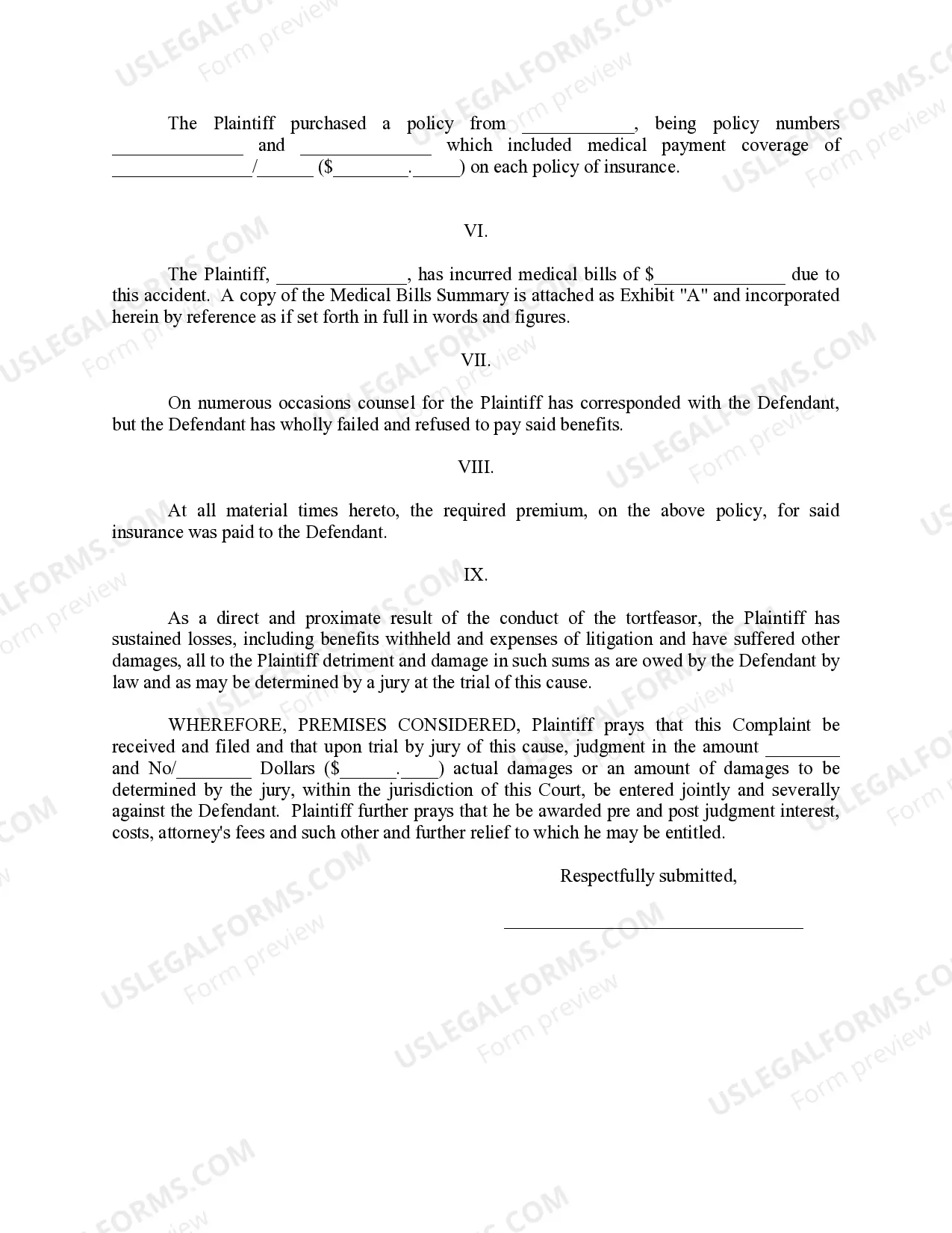 Preview Complaint For Failure Of Insurer To pay Benefits - Jury Trial Demand