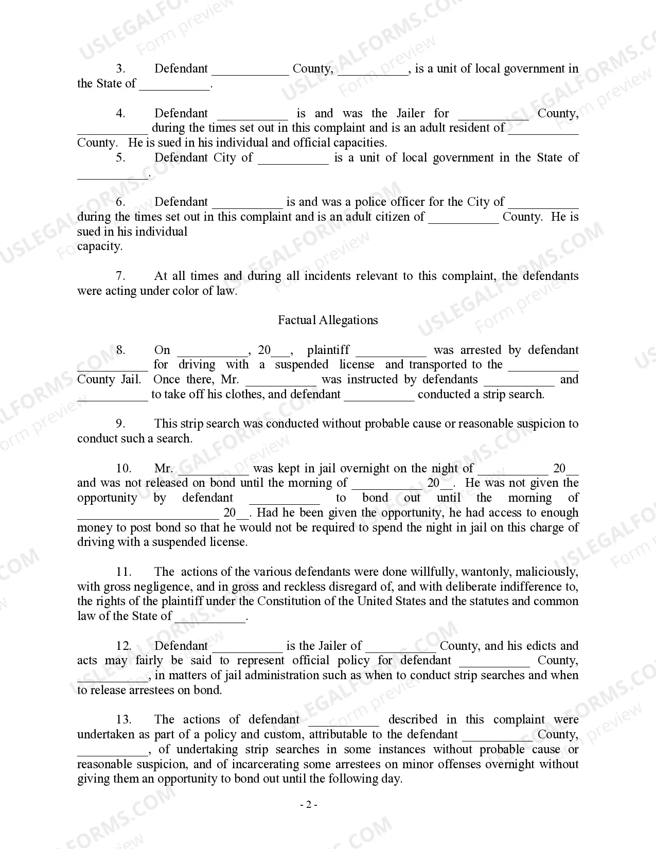 Preview Complaint For Strip Search - 4th and 14th Amendment, US Constitution - Jury Trial Demand