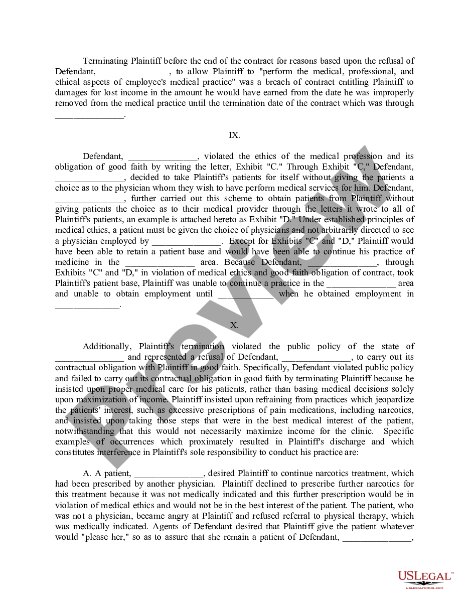 page 2 Complaint For Wrongful Discharge of Physician - Jury Trial Demand preview