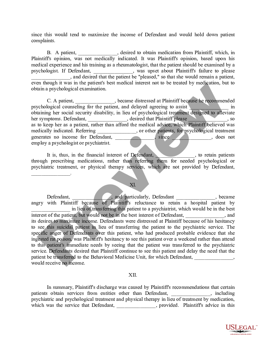 page 3 Complaint For Wrongful Discharge of Physician - Jury Trial Demand preview