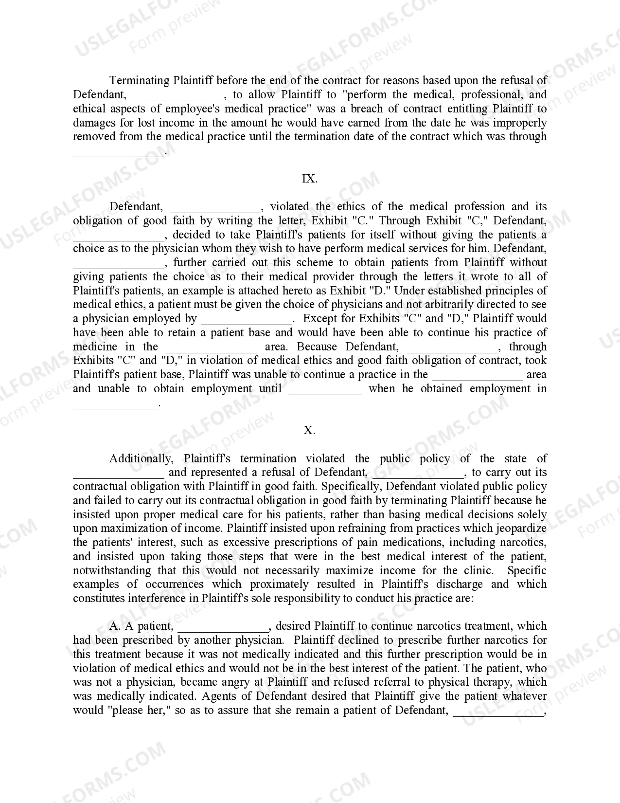 Preview Complaint For Wrongful Discharge of Physician - Jury Trial Demand