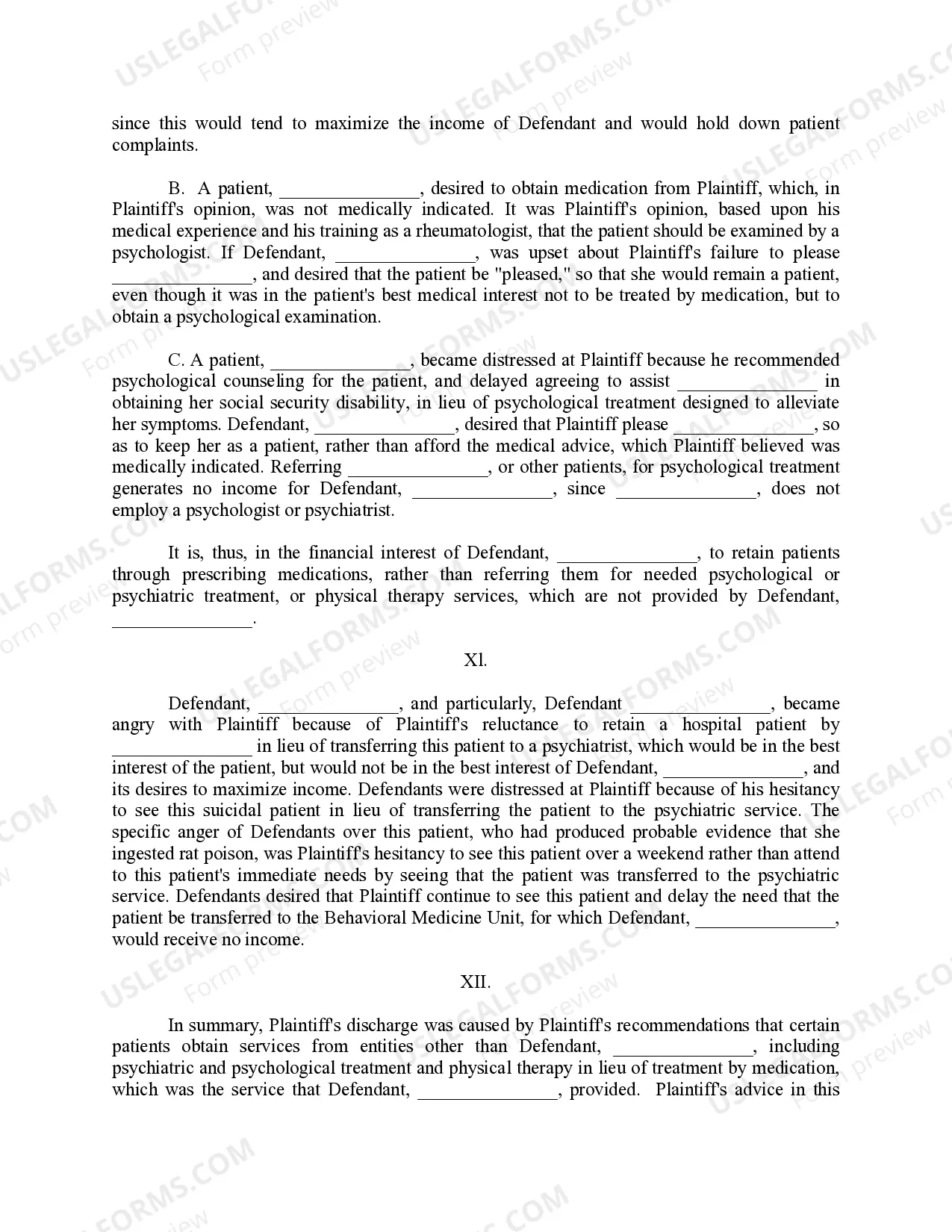 Preview Complaint For Wrongful Discharge of Physician - Jury Trial Demand