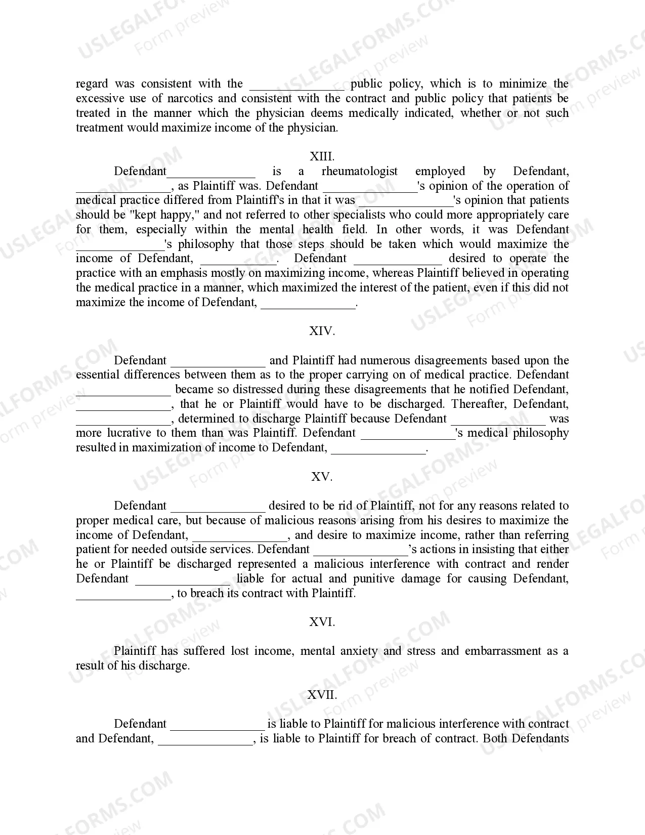 Preview Complaint For Wrongful Discharge of Physician - Jury Trial Demand