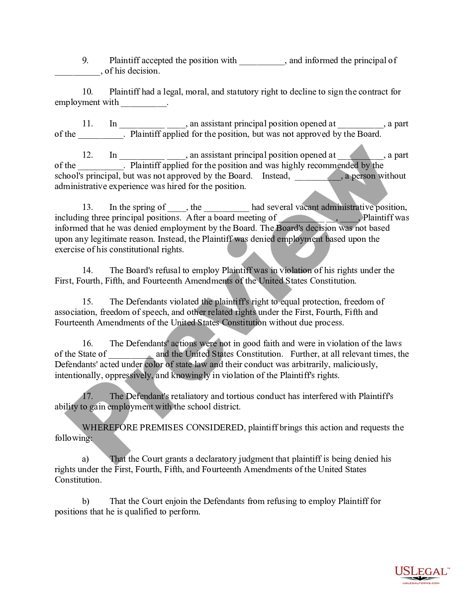 page 1 Complaint For Refusal To Hire School Assistant Principal preview